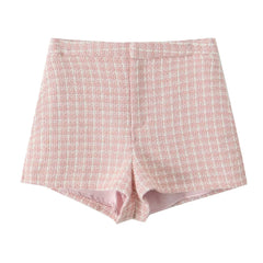 Pink Plaid Tweed Jacket And Shorts Set Free From Label