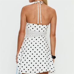 White Polka Dot Halter Mini Dress