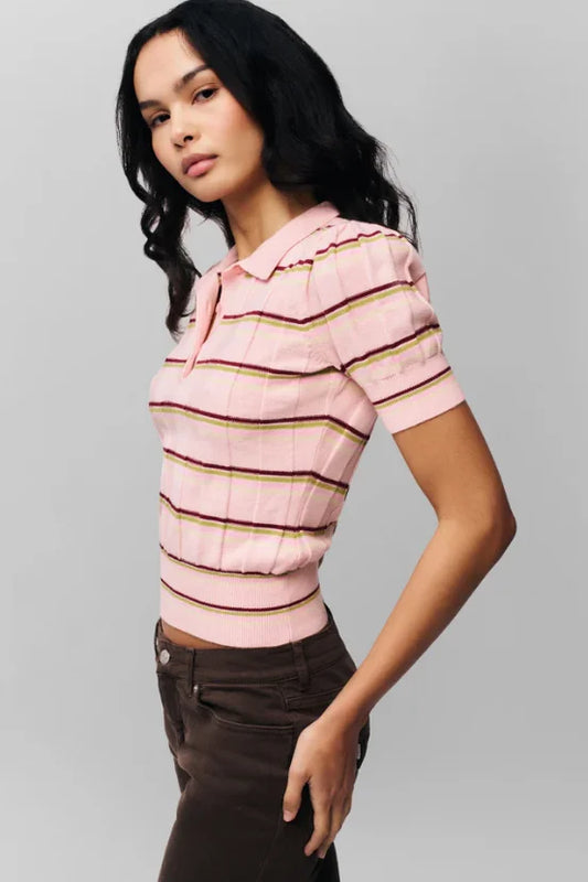 Knit  Striped Short-Sleeve Polo Top