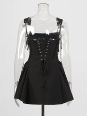 Lace Up Strappy Tie Up Flare Mini Dress
