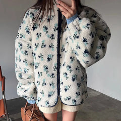 Fur Floral Print Zipper Jacket Free From Label