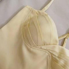 Yellow Crossover Strap Twist Draped A-line Maxi Dress