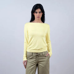 Hollow Open-Back Long-Sleeve Round-Neck Top
