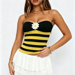 Printed 3D Daisy Flower Decoration Bandeau Top