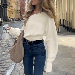 White Ribbed Off-shoulder Top