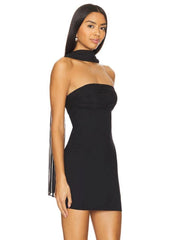 Strapless Folds Mini Dress With Mesh Scarf