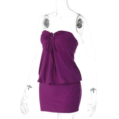 Purple Strapless Tie Up Mini Dress