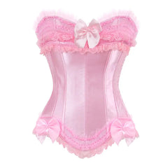 Satin Bow Lace Strapless Corset Top