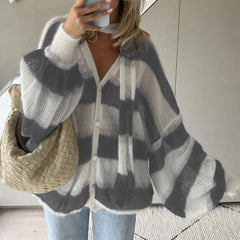 Striped Knit Cardigan With Scarf