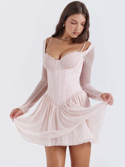 Pink Long Sleeve Bustier Frill Mini Dress - Free From Label