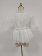 Mesh O Neck Short Sleeve Peplum Crop Top