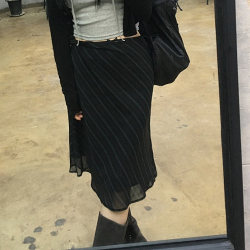 Striped Chiffon Midi Skirt