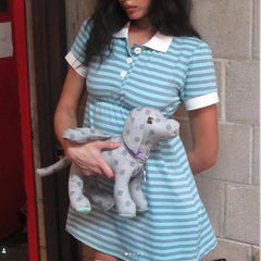 Blue Striped Babydoll Short Sleeve Mini Dress