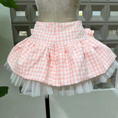 Gingham Spaghetti Strap Bow Tulle Hem Mini Dress