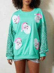 Christmas Glitter Patchwork Sequin Santa Sweatshirt