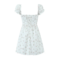 White Floral Puff Sleeve Corset Flare Mini Dress - Free From Label