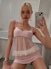 Mesh Puffy Hem Cami Top