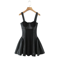 Black Pu Leather Patchwork Mini Dress