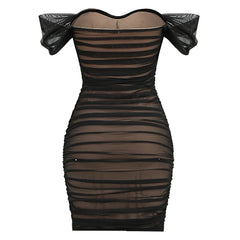 Black Mesh off-shoulder Midi Dress