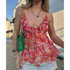 Floral Print Ruffled Cami Top