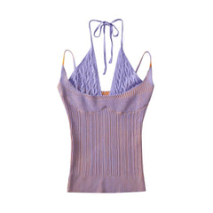 Two Tone Ribbed Halter Double Strap Top - Free From Label