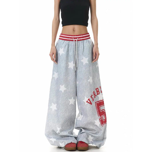 Letter Star Print Drawstring Sweatpants