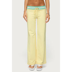 Yellow Striped Waist Contrast Drawstring Wide Leg Pants