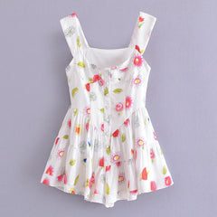 White Flower Print Short Sleeve Mini Dress - Free From Label