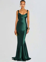 Mermaid Hem Open Back Cowl Strap Maxi Dress