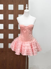 Strapless Lace-up Puffy Ruffles Patchwork Mini Dress