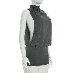 Sleeveless Side Hollow Out High Neck Mini Dress