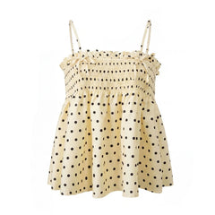 Smocked Spaghetti Strap Polka Dot Babydoll Top