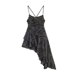 Black Polka Dot Frill Asymmetric Hem Mini Dress