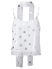 Polka Dot Camisole Mesh Backless Tank Top With Scarf