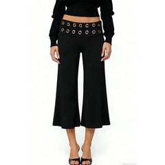Ring Wasit Details Wide Leg Capri Pants