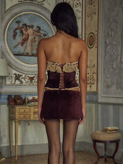 Purple Velvet Corset Crop Top And Mini Skirt Set Free From Label