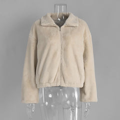 Teddy Faux Fur Zipper Crop Jacket