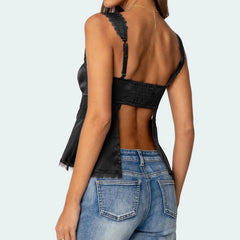 Satin Babydoll Square Neck Backless Top