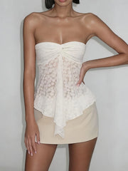 White Lace Jacquard Strapless Top