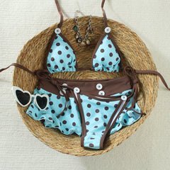 Polka Dot Triangle Bikini With Micro Skirt  Swimwear 3 Piece Set