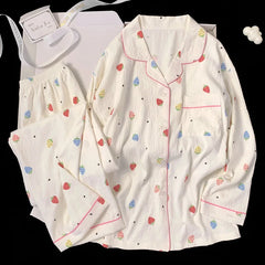 Long Sleeve Strawberry Print Loungewear Set