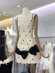 White Polka Dot Bow Mini Dress