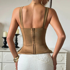 Brown Matte Texture Peplum Corset