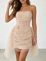 Strapless Draped Mesh Mini Dress