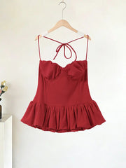 Red Ruffle Hem Cami Peplum Crop Top