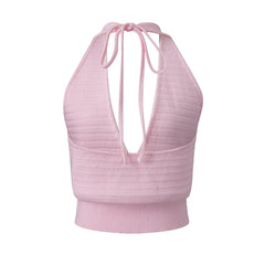 Textured Tie-up Halter Crop Top