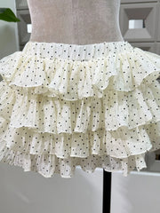 Off-shoulder Frill Rose Corset Top And Polka Dot Ruffle Mini Sirt Set