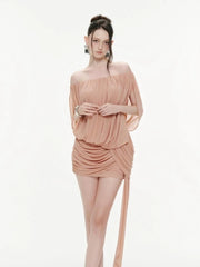 Slash Neck Fold Draped Mini Dress