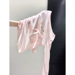 Pink Cat Print Long-Sleeved Top