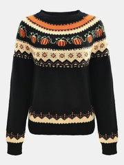 Crew Neck Pumpkin Jacquard Sweater